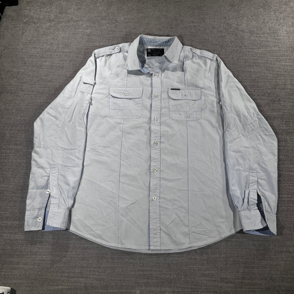 Marc Ecko Button Down Shirt Mens Medium Blue Good Utility Long Sleeve Cotton